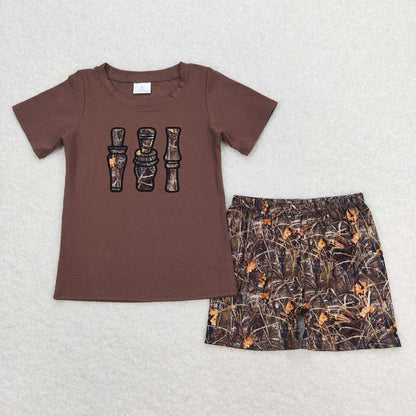 Baby Boy Short Sleeves Brown Camo Embroidery Romper Sibling Brother Set