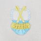 Baby Infant Girl Beach Blue Checkered Bubble One Piece Romper