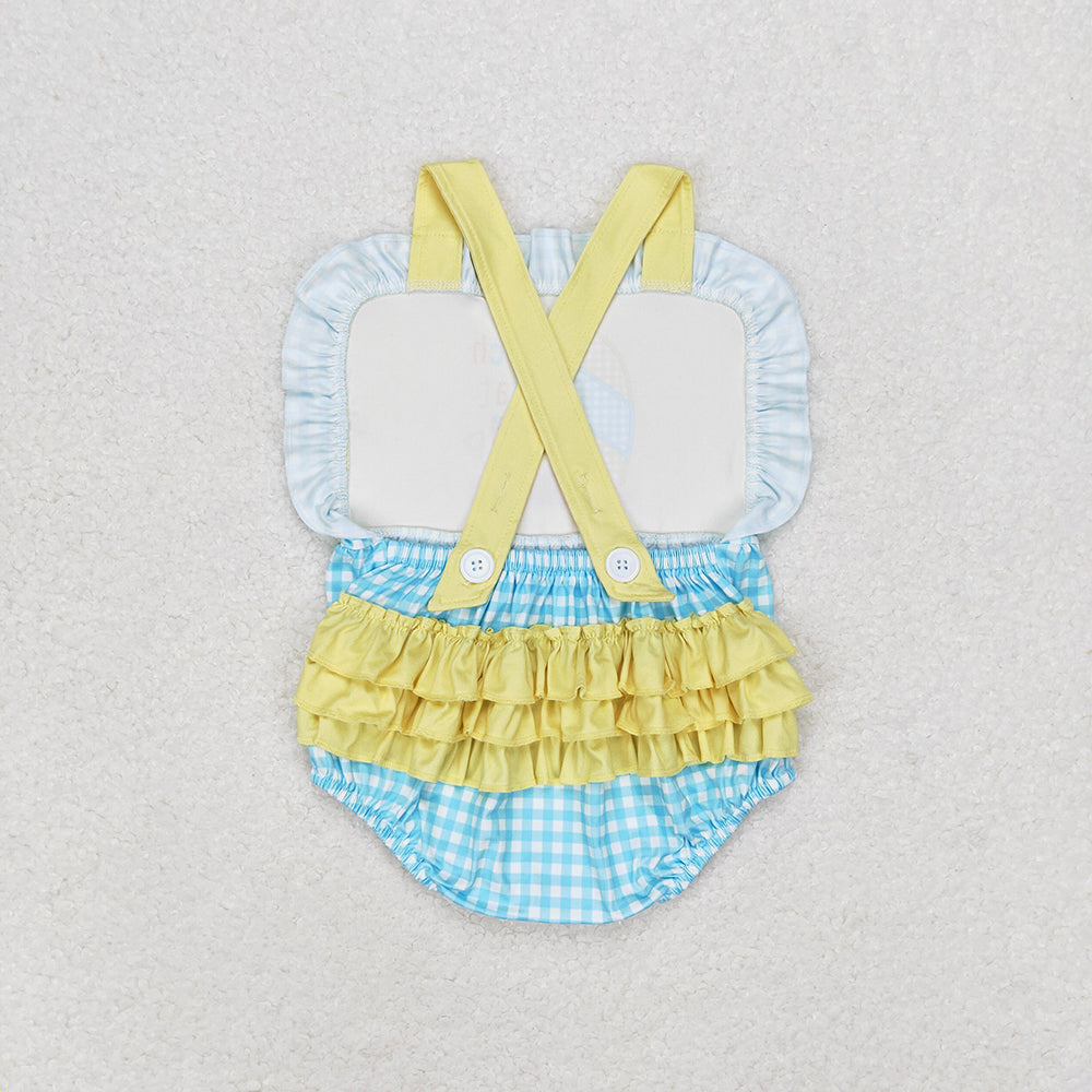 Baby Infant Girl Beach Blue Checkered Bubble One Piece Romper