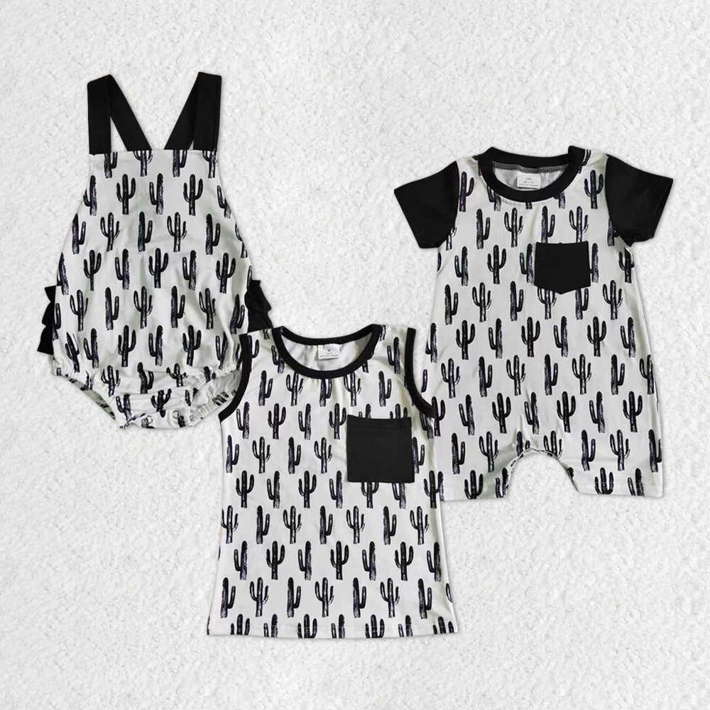 Baby Boy Girl Black Cactus Sibling Romper Shirt Tops