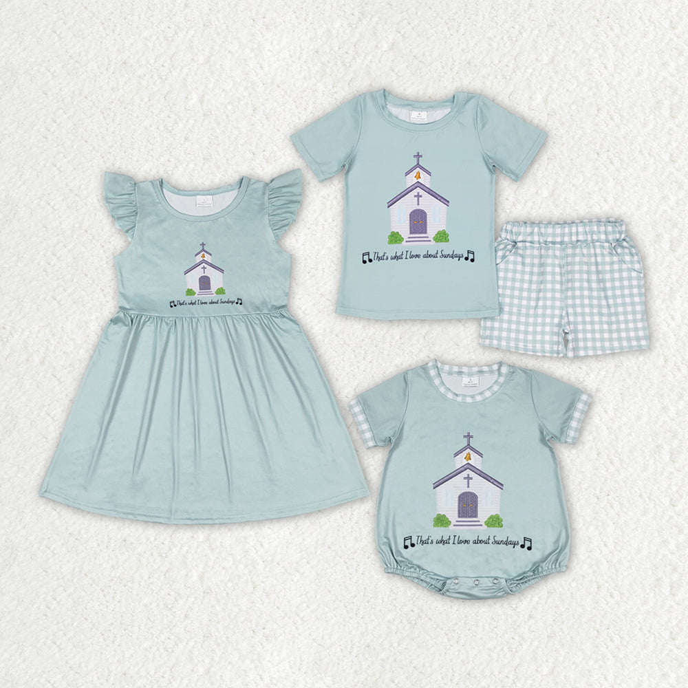 Baby Boy Girl Short Sleeves Church Sibling Dress Romper Set