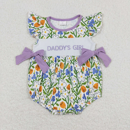 Embroidery Daddy's Girl Purple Flower Sister Sibling Dress Romper Clothes Set