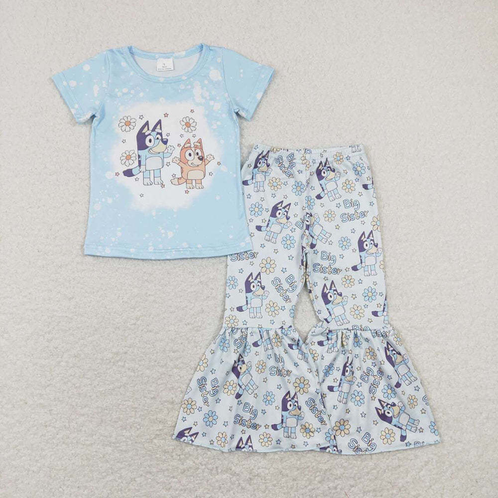 Baby Girl Big Little Sister Dogs Sibling Short Sleeves Clothes Set