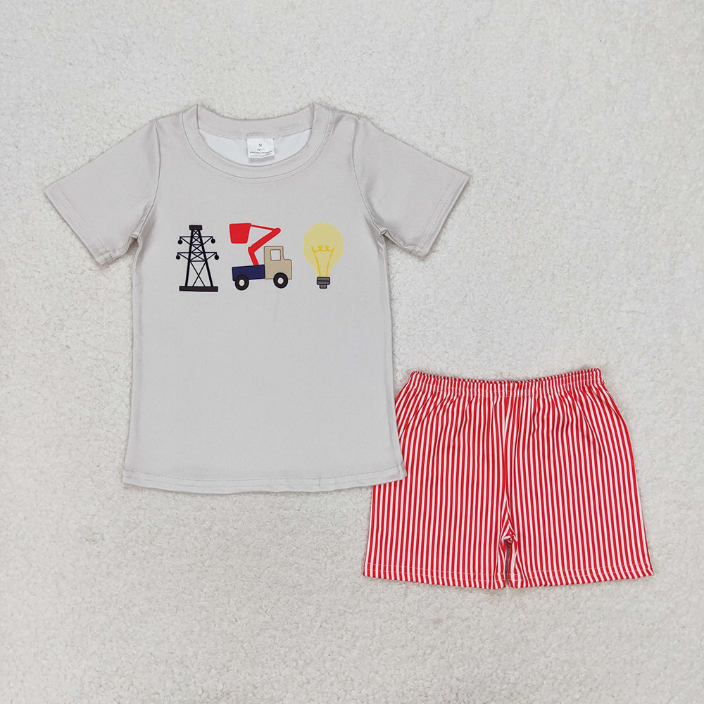 Baby Boy Short Sleeves Light Shirt Red Stripes Shorts Summer Set