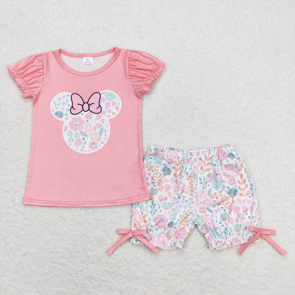 Baby Girl Pink Floral Mouse Sibling Jumpsuit Dress Set Romper Clothes