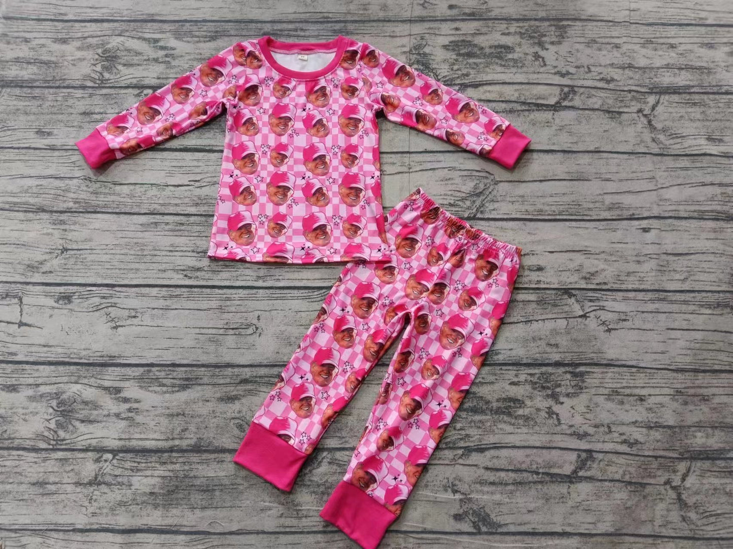 Baby Girl Long Sleeves Pink Checkered Shirt Pants Pajamas Clothes Set Moq 5
