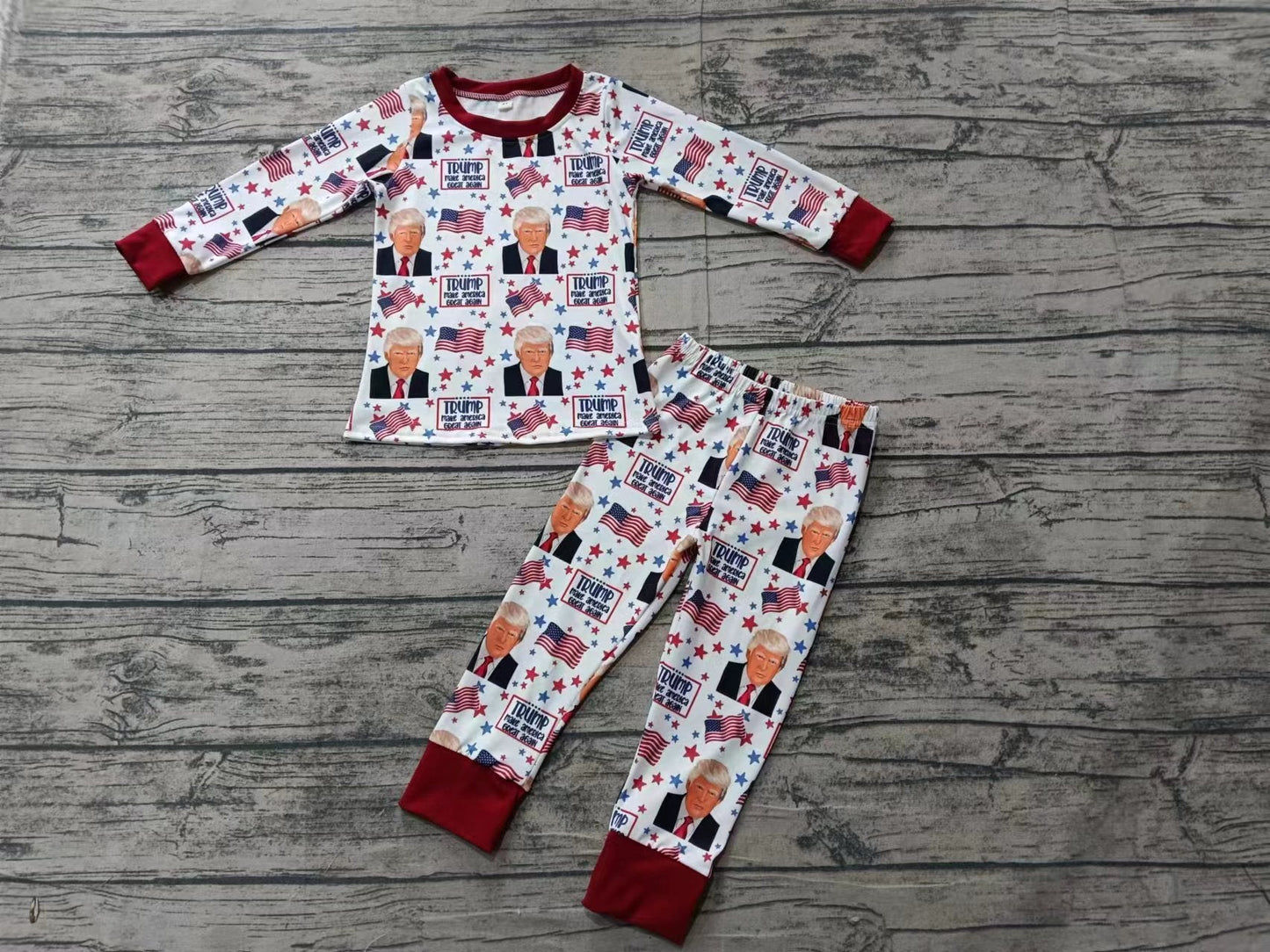 Baby Girl Long Sleeve Flags Shirt Pants Pajamas Clothes Set Moq 5