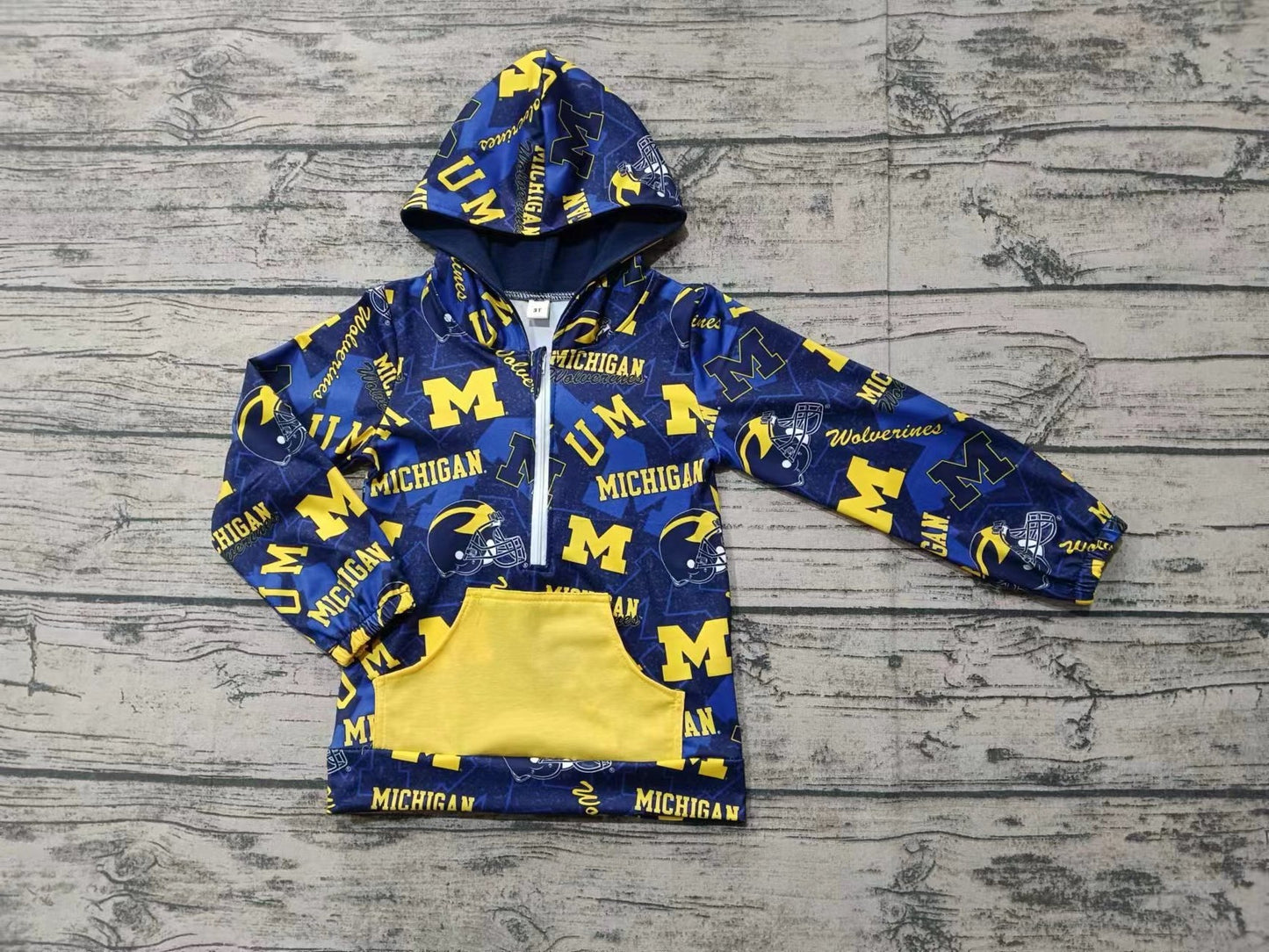 Baby Boy Long Sleeves Team Hoodie Yellow Pocket Zipper Pullover Shirt Moq 5