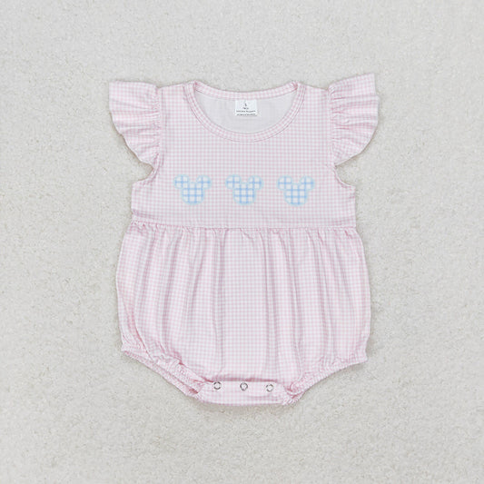 Baby Girl Short Sleeves Mouse Pink Plaid Bubble One Piece Romper