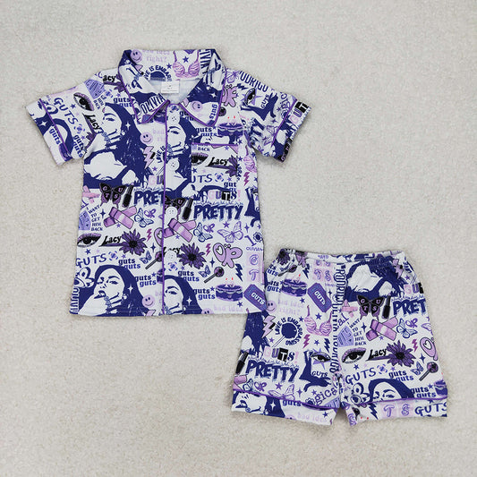 Baby Girl Singer Buttons Shirt Shorts Pajamas Summer Set