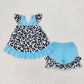 Baby Girl Leopard Tops Blue Ruffle Shorts Summer Set