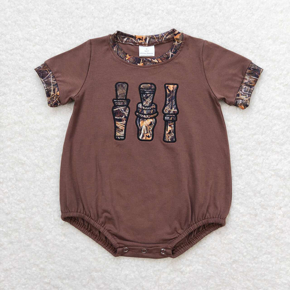 Baby Boy Short Sleeves Brown Camo Embroidery Romper Sibling Brother Set