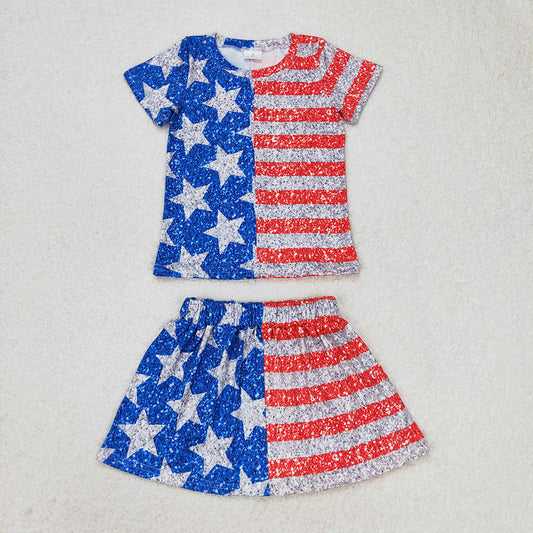 Baby Girl Stars Stripes July 4th Shirt Skirt Set