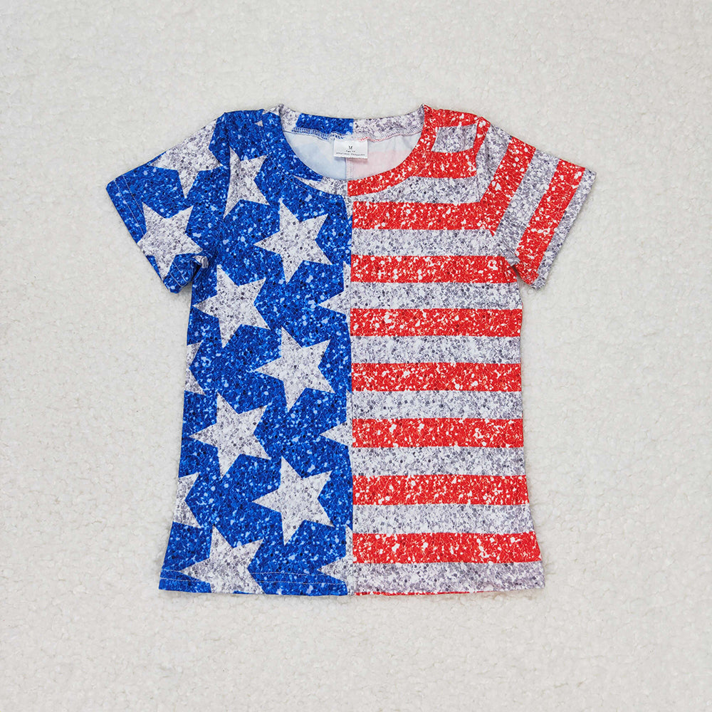 Baby Girl July 4th Stars Stripes Short Sleeves Shirt