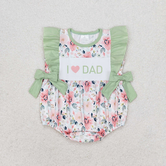 Baby Girl I Love Dad Flowers Green Bows Romper