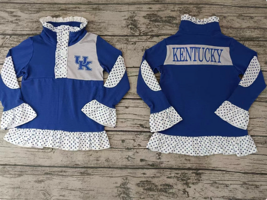 Baby Girl Blue Ruffle Pullover Team Shirt