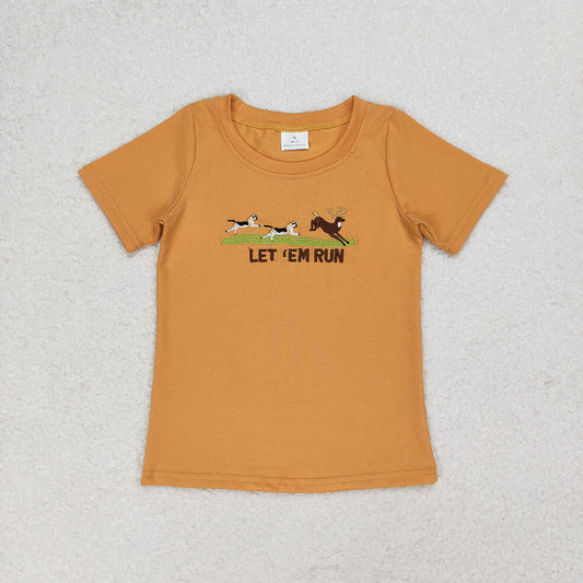 Baby Boy Embroidery Dogs Deer Short Sleeves Tee Shirt