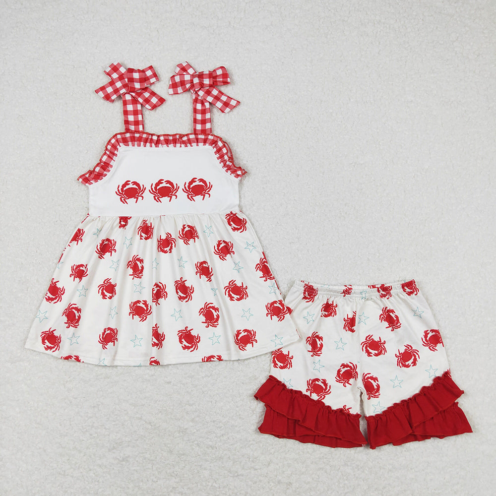 Baby Boy Girl Crabs Sibling Ruffle Shorts Rompers Clothes Sets