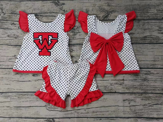 Baby Girl TW Red Bows Tunic Shorts Clothes Team Set