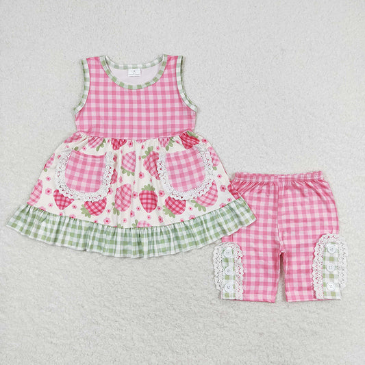 Baby Girl Strawberry Sleeveless Tunic Pink Plaid Shorts Set