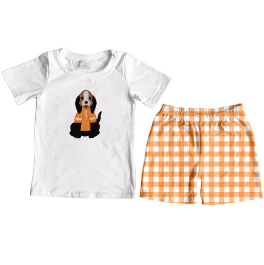 Baby Boy Dog Shirt Team Yellow Plaid Shorts Set