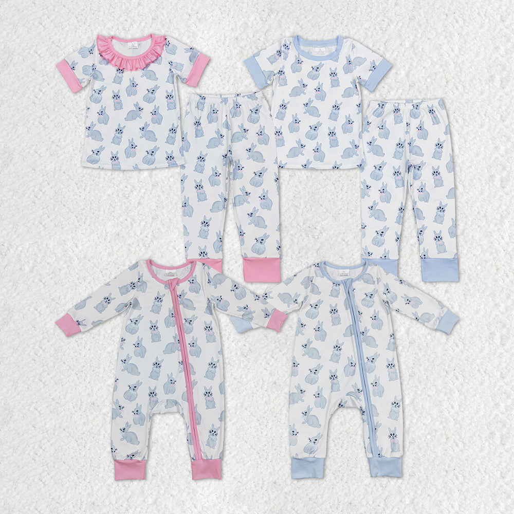 Baby Boy Girl Easter Rabbits Sibling Romper Pajamas Set