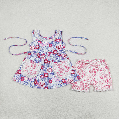 Baby Girl Purple Flower Pocket Sibling Sister Dresse Set