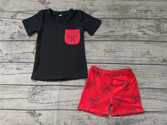 Baby Boy Black Pocket Shirt Team Shorts Clothes Set