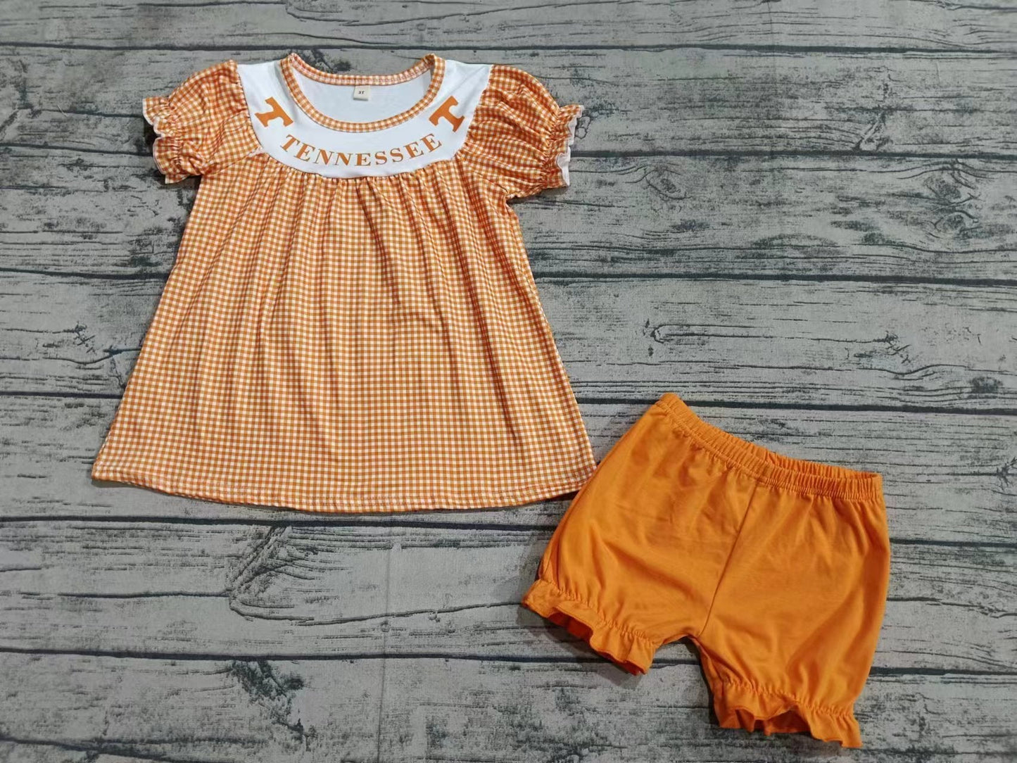 Baby Girl Short Sleeves Plaid Tunic Yellow Shorts Team Set