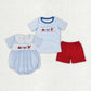 Baby Boy Short Sleeves Blue Stripes Transportation Sibling Brother Clothes Sets