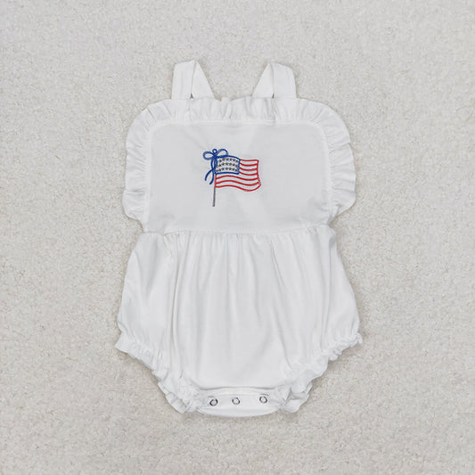 Baby Infant Girl Embroidery Flag July 4th Bubble Romper