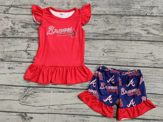 Baby Girl Flutter Sleeve Red Tops Ruffle Shorts Team Set