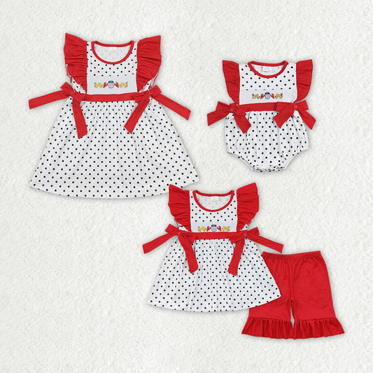 Baby Girl Embroidery Crawfish Sibling Sister Romper Dress Set