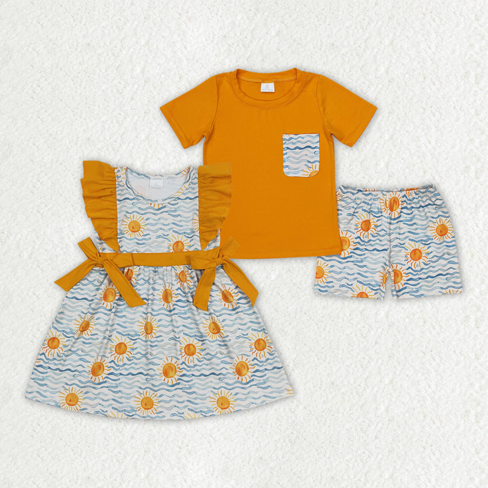 Baby Boy Girl Sun Sea Short Sleeves Sibling Dress Set