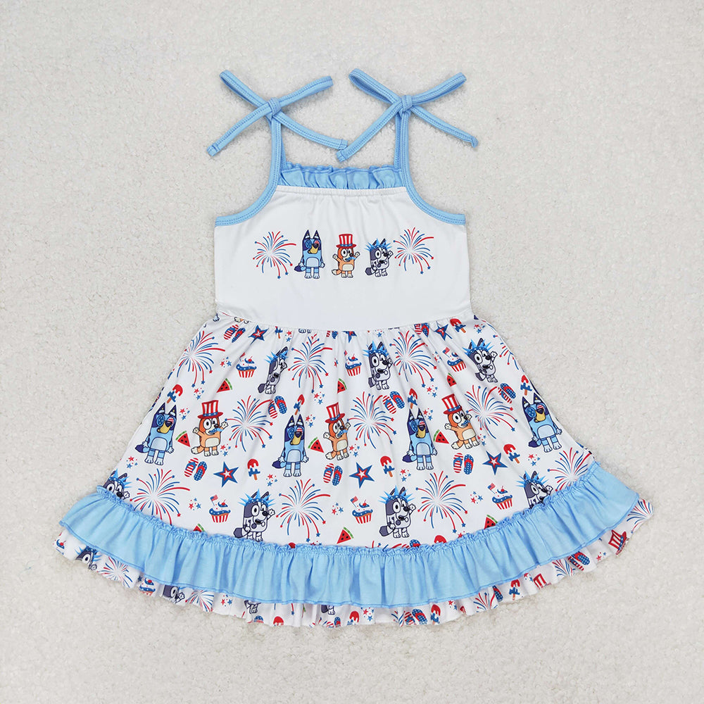 Baby Boy Girl Dogs Sibling July 4th Blue Dress Set