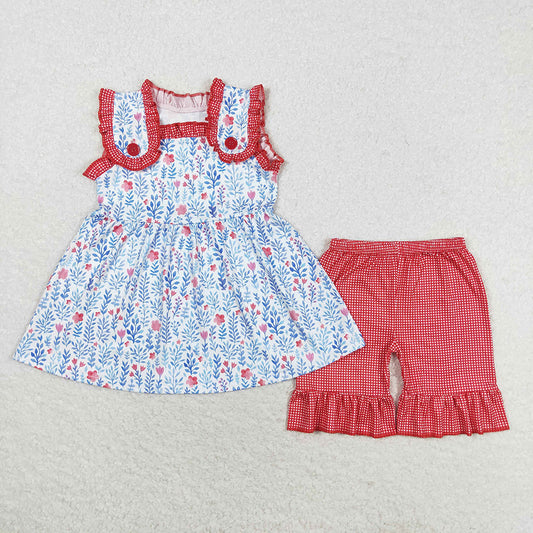 Baby Girl Flower Tunic Cotton Ruffle Shorts Summer Set