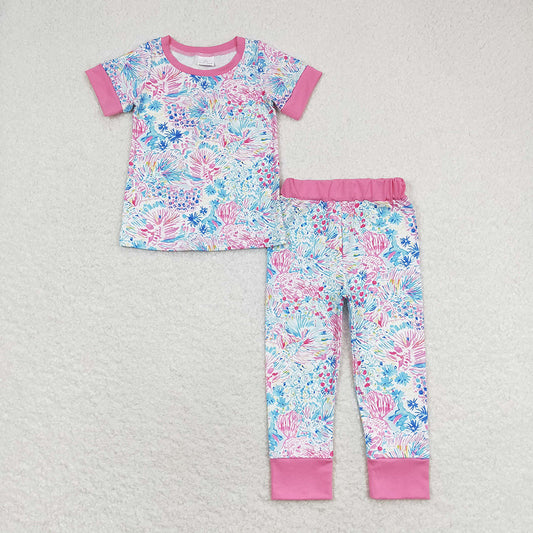 Baby Girl Short Sleeve Flower Shirt Pants Pajamas Set