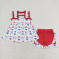 Baby Girl Popstick Bows Tunic Ruffle Shorts July 4th Set