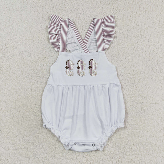 Baby Girls Sea Horse Summer Embroidery Romper