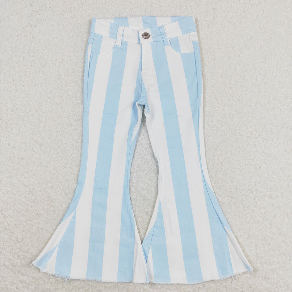 Baby Girls Blue Stripes Bell Flare Denim Pants