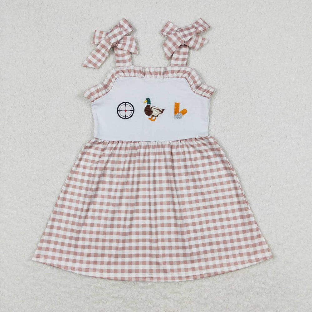 Baby Boy Girl Embroidery Duck Sibling Hunting Plaid Romper Set Dress