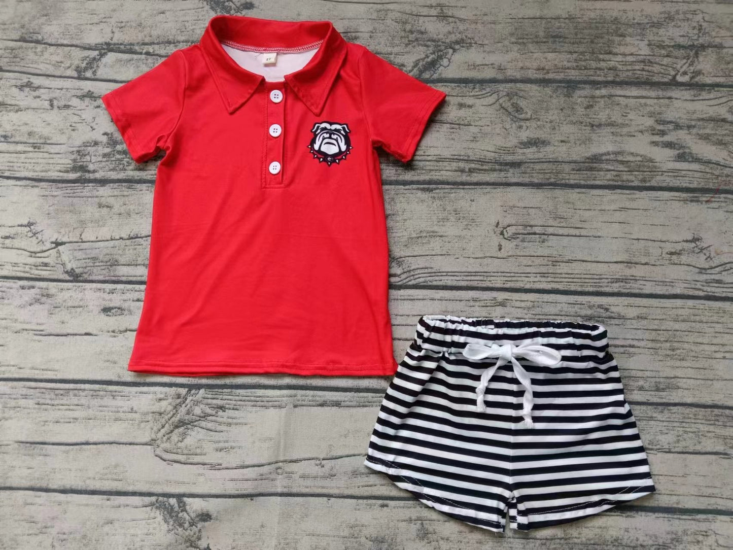 Baby Boy Red Short Sleeves Dog Shirt Stripes Shorts Team Set