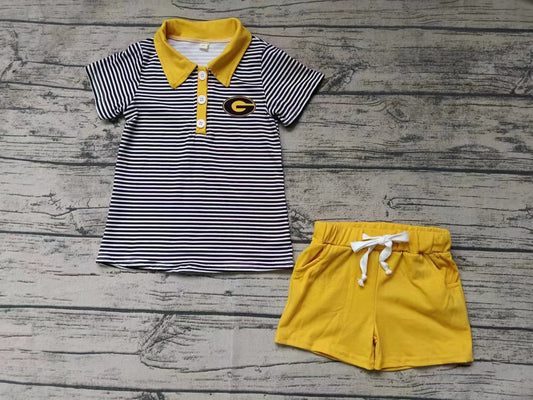 Baby Boy Short Sleeves Stripes Shirt Yellow Shorts Team Set