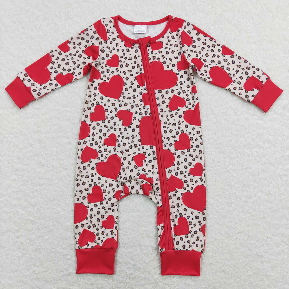 Baby Girl Valentines Hearts Leopard Sibling Romper Pajamas Set