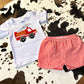 Promotion Baby Boy Embroidery Firetruck Shirt Red Plaid Shorts outfits