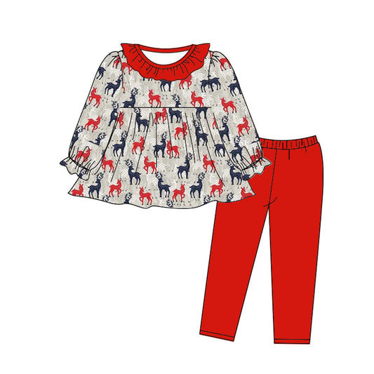 Baby Girl Christmas Deer Tunic Red Pants Set