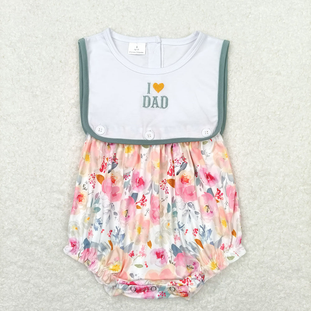 Baby Girl Embroidery I Love Mom Dad Sibling Floral Bubble Romper