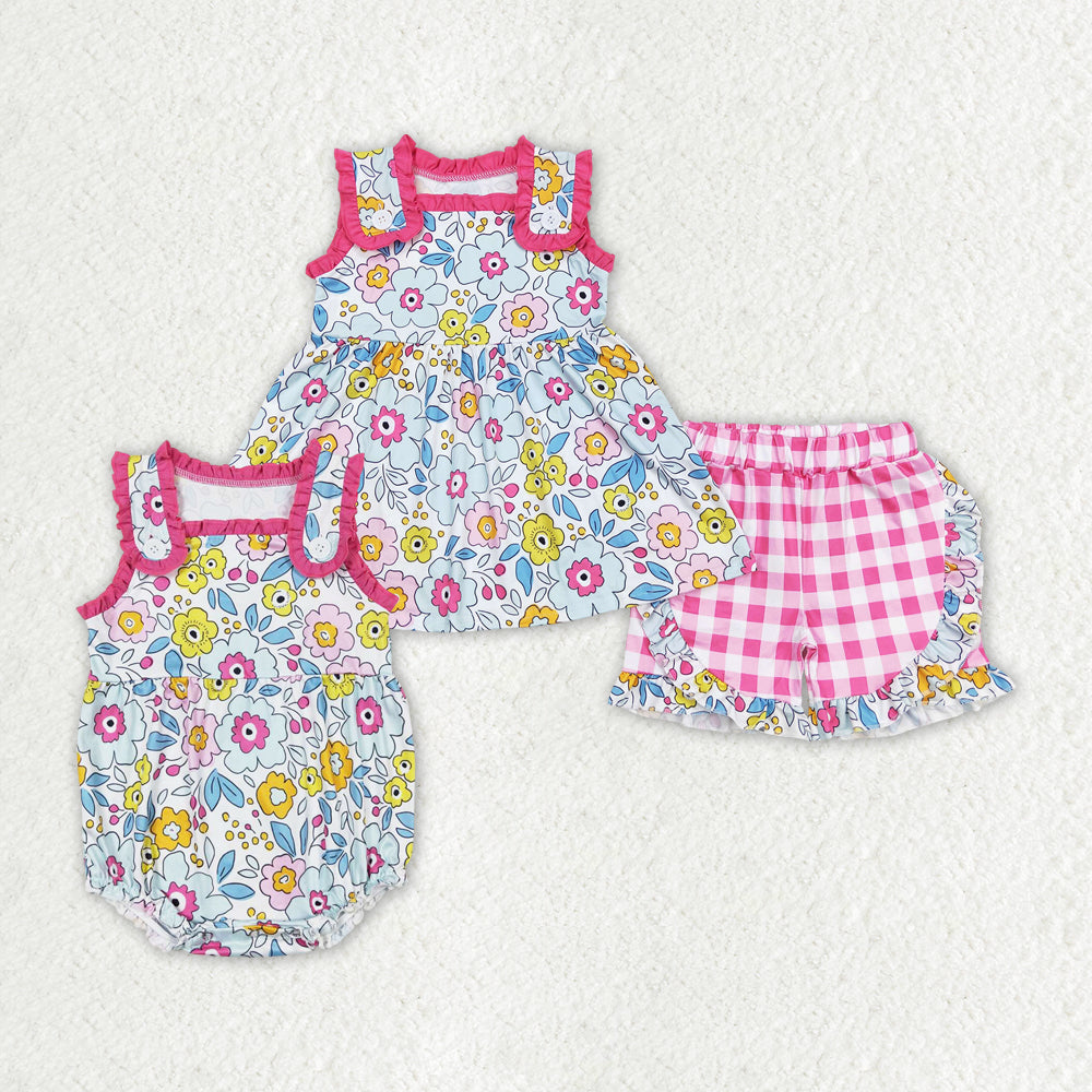 Baby Girl Sleeveless Floral Summer Sibling Sister Romper Outfit Clothes Set