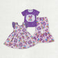 Baby Girl Purple Short Sleeves Sibling Dresses Sister Cartoon Clothes Sets