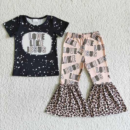 Promotion Baby Girl Love Like Jesus Bell Pants Leopard Outfit